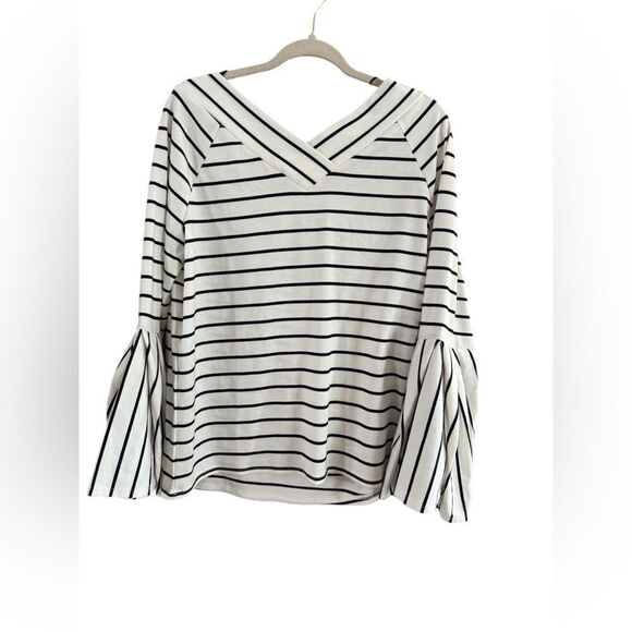 Gibson Latimer Large V Neck Striped Blue White NWT - Picture 10 of 10